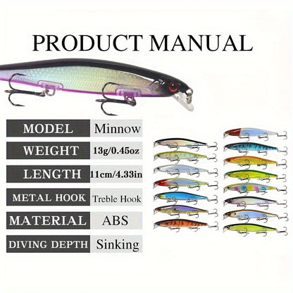 1pc 11cm/13g I-Swimbait Yokwenziwa Kokudoba, I-Minnow Bait Ecwilayo, I-Plastic Lure Enamahhuku Amathathu Ama-Treble E-Bass Pike Carp, I-Fishing Tackle