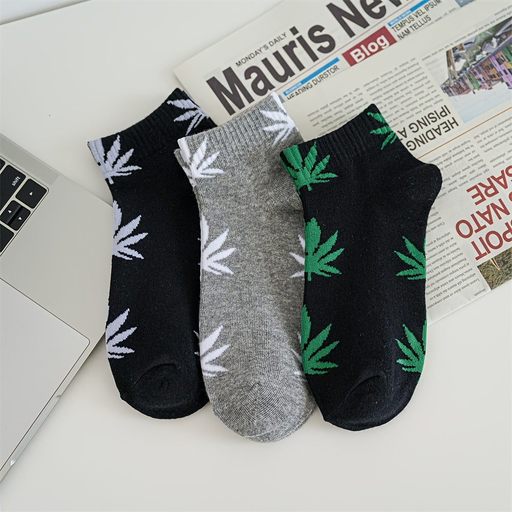 1pair Men's Leaf Pattern Ankle Sock For Spring Summer And Autumn outdoor Waering