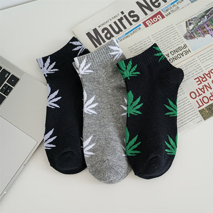 1pair Men's Leaf Pattern Ankle Sock For Spring Summer And Autumn outdoor Waering