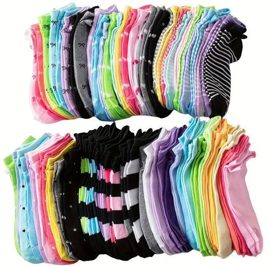 20 Pairs Teen Girls’ Cute Pattern Low-Cut Socks – Soft, Breathable & Elastic Thin Socks for Spring & Summer