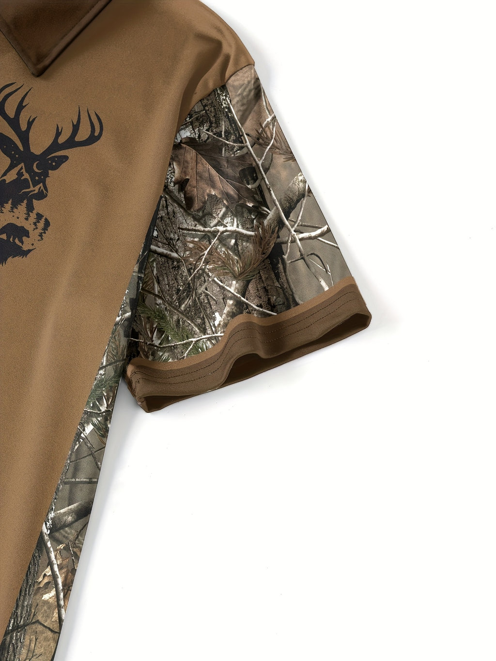 Men's Camouflage Sleeve Shirt - Khaki Base with Elk Print