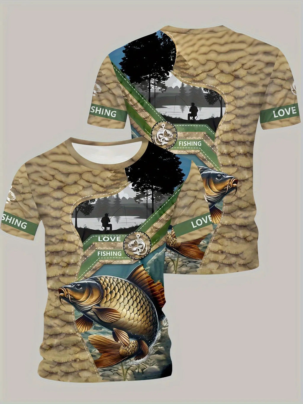 Men's Carp Fishing Print T-Shirt - All-Over Digital Print
