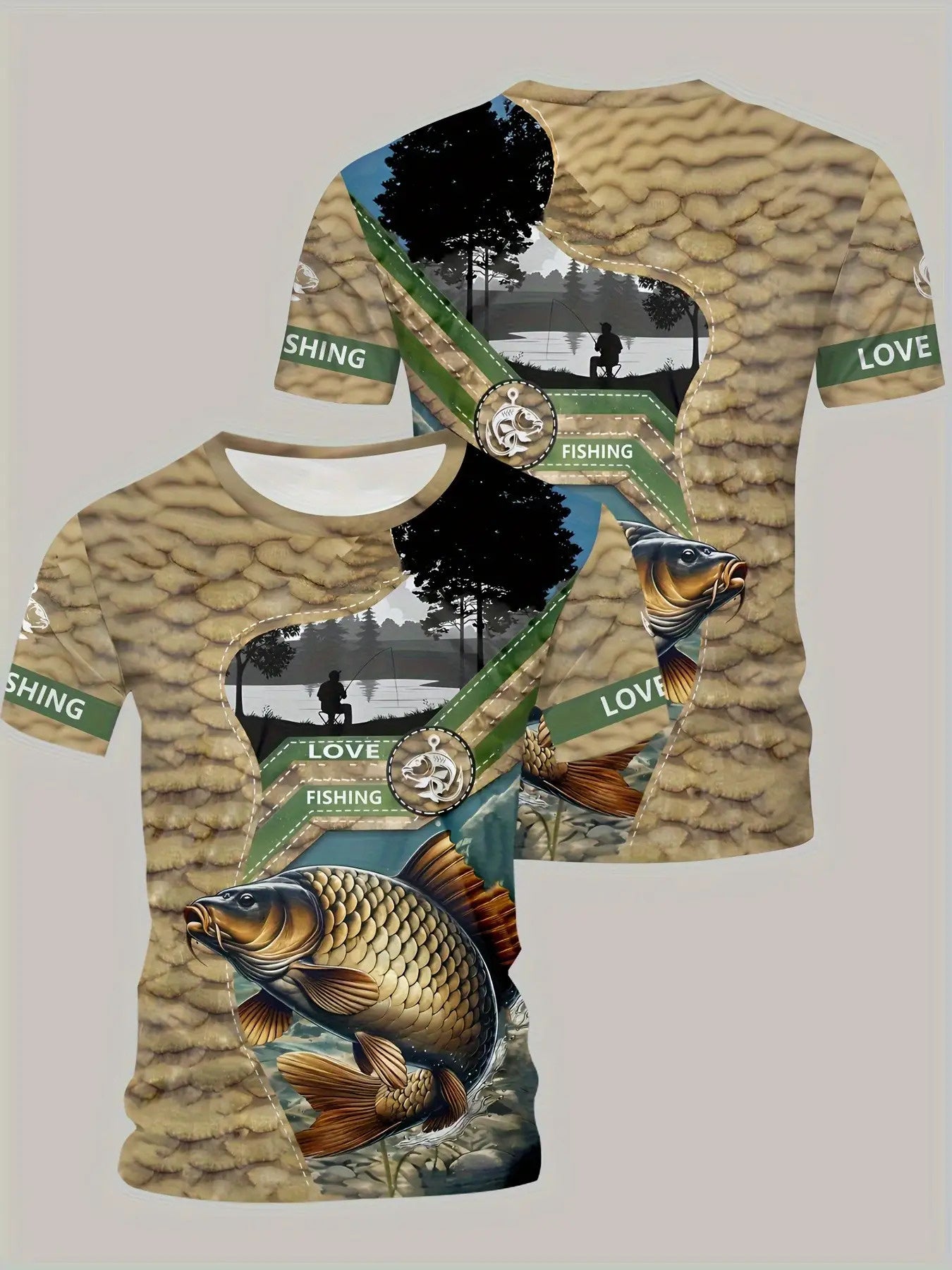 Men's Carp Fishing Print T-Shirt - All-Over Digital Print