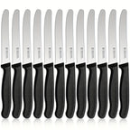 12-Piece Tomato Knife, Snack Knife, Sharp Blade, Corrugated Cut, Breakfast Knife, High Quality Stainless Steel Table Knife, Durable Bread Knife, Sharp Knife, Dishwasher Safe(Black handle) - The Superior Findings Depot