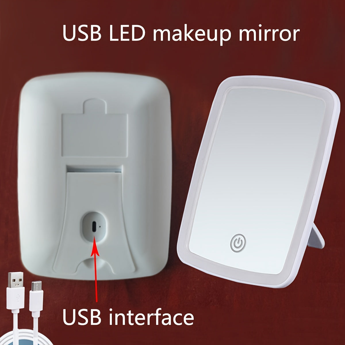 1pc LED Makeup Mirror with 3-Color Lighting (White/Natural/Warm Light), Adjustable Brightness, Touch Switch, USB Rechargeable, Portable Foldable Design, Polished Glass Surface & Floral Theme - Compact Travel-Friendly Vanity M - The Superior Findings Depot