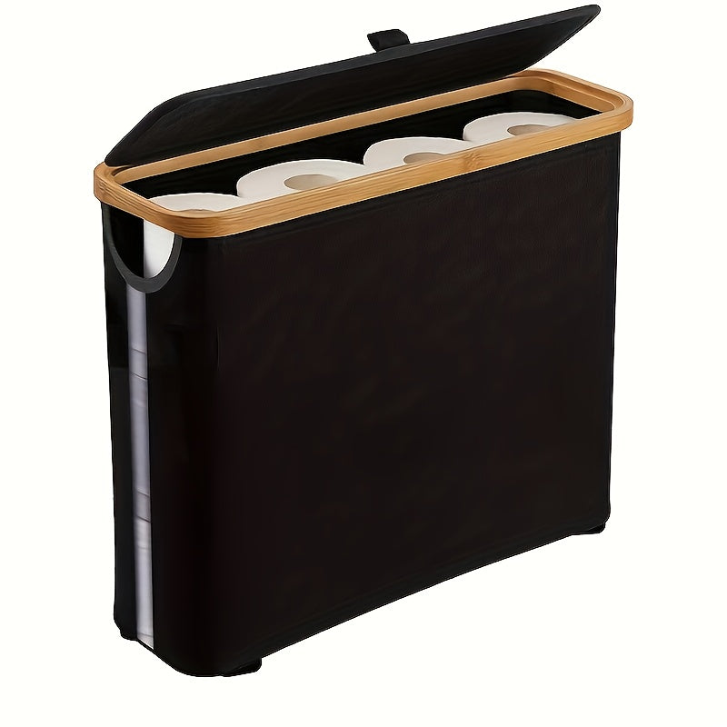 Large Capacity Toilet Paper Holder with Lid - Foldable Wood Frame