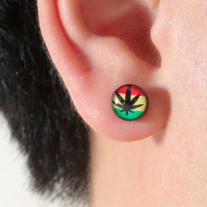 1 Pair Funky Maple Leaf Stainless Steel Stud Earrings - Colorful Design, Non-Magnetic, Hypoallergenic Posts for Casual Attire