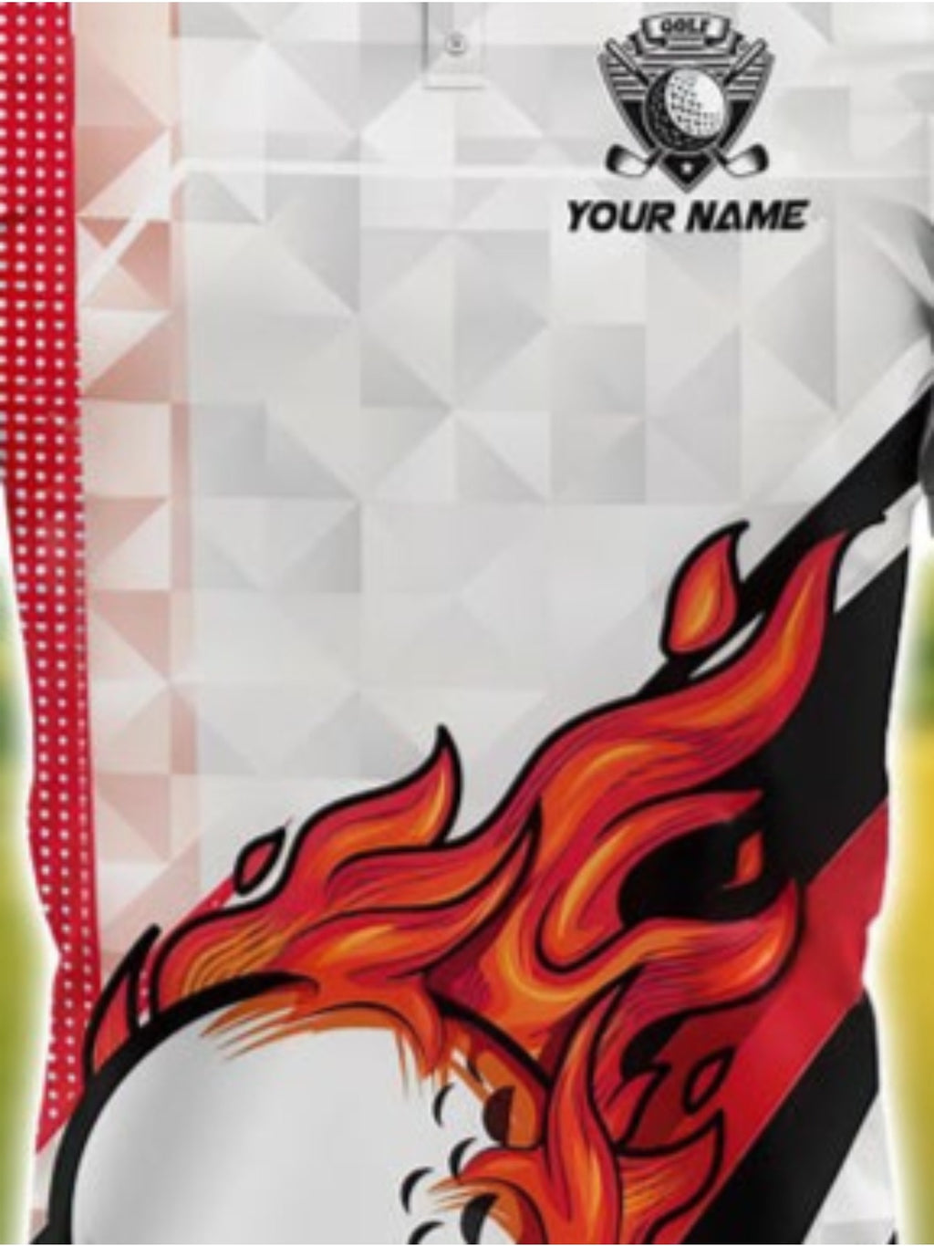 Men's Custom Golf Shirt - Blue & Black Flame with Golf Ball Accent