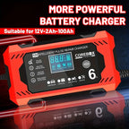 COREBOX 12V 6A Smart Battery Charger with LCD Display, 12V 6A Fast/Trickle Charger, Overcharge/Overheat/Short Circuit/Reverse Polarity, Automatic Switch Mode, Microprocessor Controlled, Compatible with AGM/GEL/SLA/Wet/EFB, 4- - The Superior Findings Depot