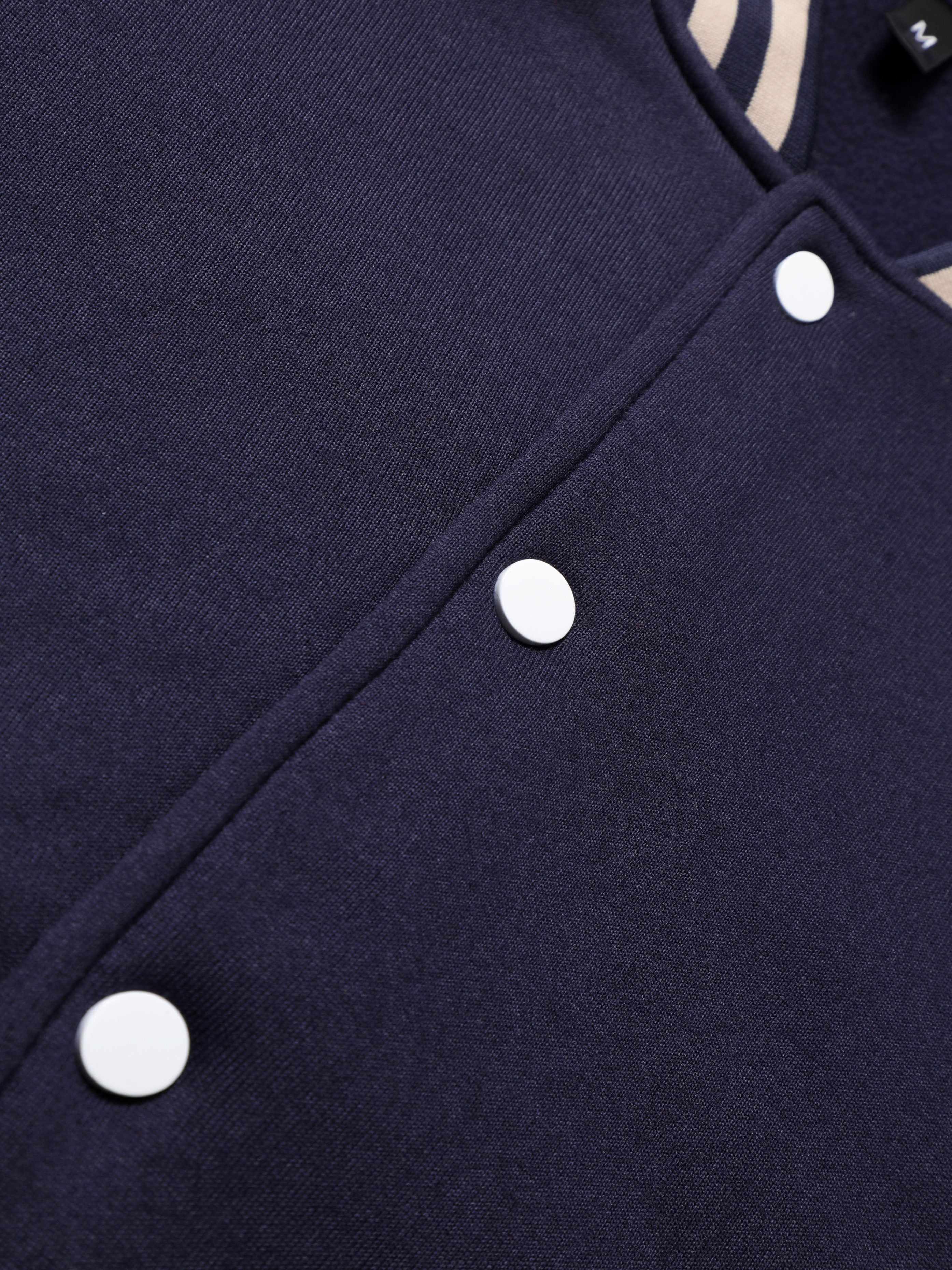 Warm Letter Print Star Pattern Embroidery Varsity Jacket, Men's Casual Color Block Button Up Jacket For Spring Fall School Baseball - The Superior Findings Depot