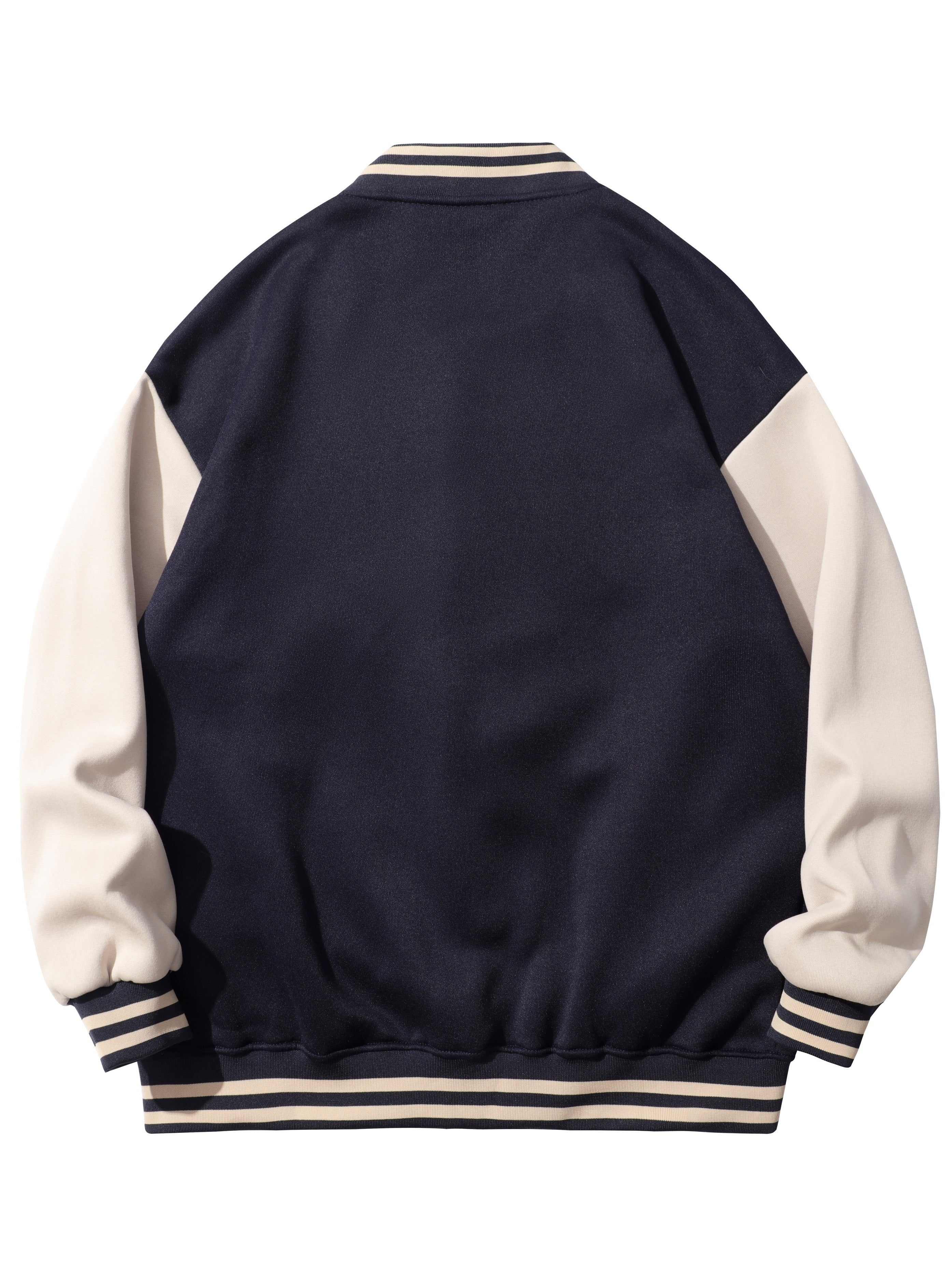 Warm Letter Print Star Pattern Embroidery Varsity Jacket, Men's Casual Color Block Button Up Jacket For Spring Fall School Baseball - The Superior Findings Depot