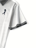 Men'S Classic White & Blue Polo Shirt with 3D Golf Ball Print - Breathable Summer Casual Wear, Regular Fit, Button-Up Collar, Lightweight Fabric for Golf, Park & Casual Attire, Golf Shirt, Park Attire, Sporty Style, Comfortab