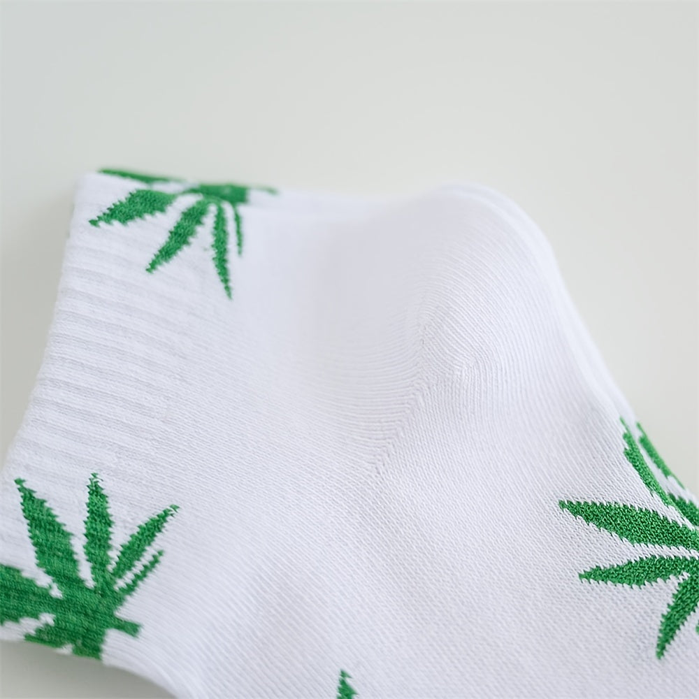 1pair Men's Leaf Pattern Ankle Sock For Spring Summer And Autumn outdoor Waering