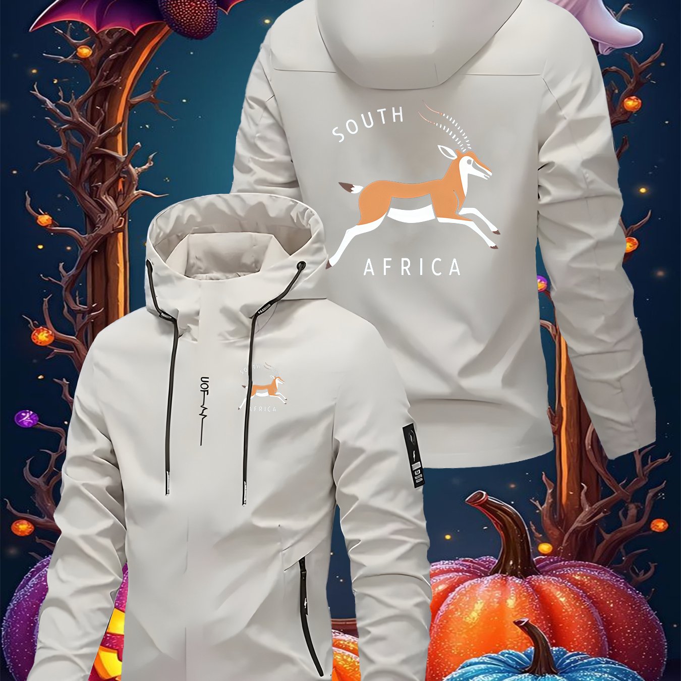 Men's South Africa Inspired Graphic Hooded Jacket - Antelope Print