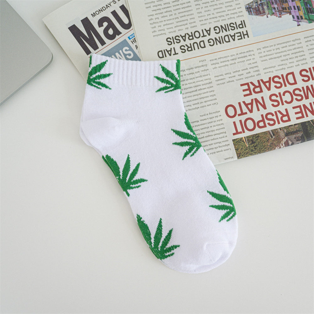 1pair Men's Leaf Pattern Ankle Sock For Spring Summer And Autumn outdoor Waering