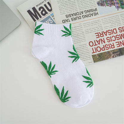 1pair Men's Leaf Pattern Ankle Sock For Spring Summer And Autumn outdoor Waering