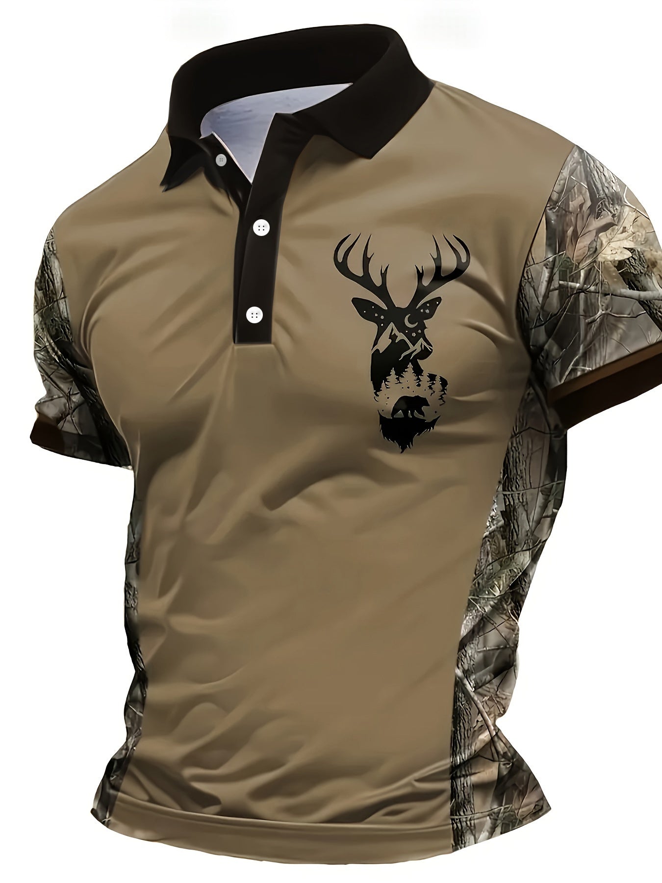 Men's Striped Casual Shirt - Deer Head Graphic Print
