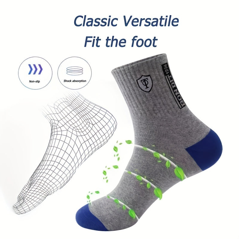 20 Pairs Men'S Polyester Sports Socks, Breathable Knit Fabric, Alphabet Pattern, Thick Warm Socks for All Seasons, 100% Polyester