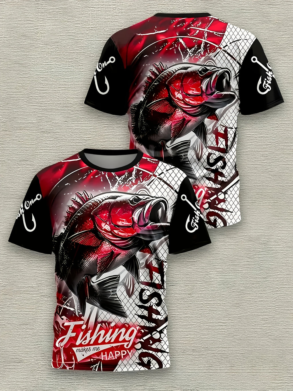 Men's Fishing Enthusiast T-Shirt - Fish Hook & Bass Graphic