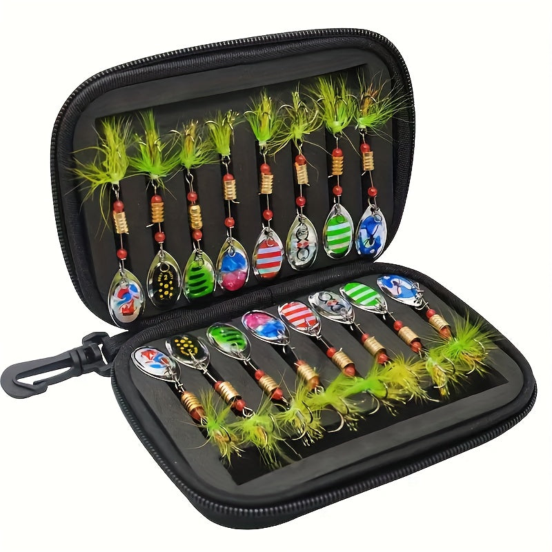 16pcs Premium Fishing Spinner Lure Set - Durable Artificial Hard Bait with Sharp Hooks for Bass Fishing, Perfect Gift for Easter, Women's Day, Valentine's, Mother's Day