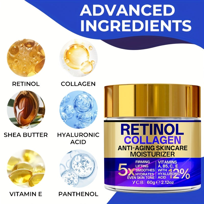 YCB Retinol Collagen Moisturizing Cream 60g/2.12oz - Face Cream with Hyaluronic Acid, Vitamin E, Shea Butter & Caffeine - Firms, Lifts Sagging Light Beige, Improves Elasticity, Even Light Beige, All Light Beige Types, Advance - The Superior Findings Depot