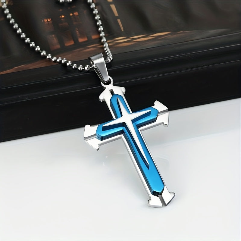Stylish Cross Pendant Necklace - Cool Multi-Layered Design in 201 Stainless Steel Square Chain - Suitable for Women and Men's Daily Wear, Classic Jewelry Accessory for Outfits, Holidays, Valentine's Day, Mother's Day, Birthda - The Superior Findings Depot