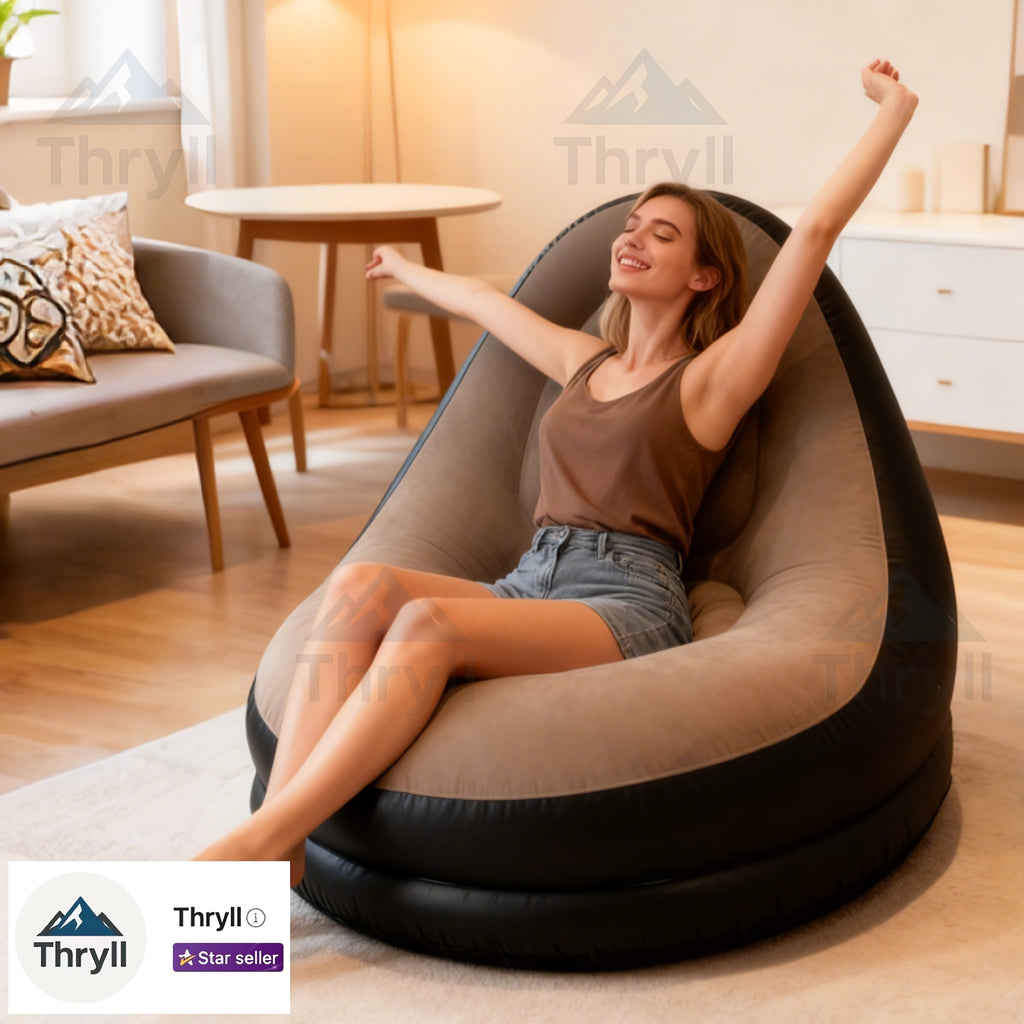 Inflatable Lounge Chair, Extra Large with Footrest Ottoman, Heavy-Duty PVC, Stable Base, Deep Seat & High Back Support, Foldable & Portable, for Indoor/Outdoor Use, Living Room, Bedroom, Patio, Camping, Dorm, Balcony - The Superior Findings Depot