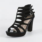 Fashion Block Heel Cutout Peep Toe Sandals, Buckle Platform Versatile Daily Nightclub Style Shoes for Women - The Superior Findings Depot