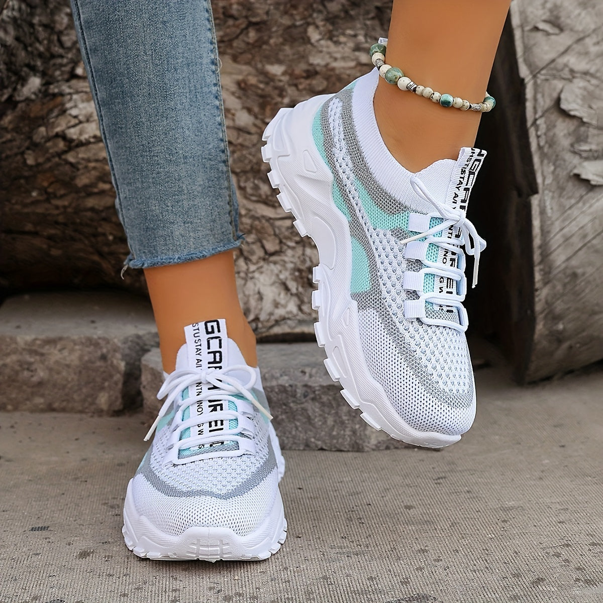 Women's Colorblock Knitted Sneakers, Stylish Breathable Low Top Running Trainers, Comfy Outdoor Sports Shoes plus size - The Superior Findings Depot