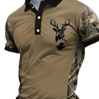 Men's Striped Casual Shirt - Deer Head Graphic Print