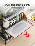 2025 Two/Three-Tier Carbon Steel Dish Rack with Drain Board, Cutlery Holder and Cup Hook - Space-Saving for Kitchen Countertop Storage - Black, No Electricity Required, Dish Drying Rack | Smooth Black Surface | Durable Kitche - The Superior Findings Depot