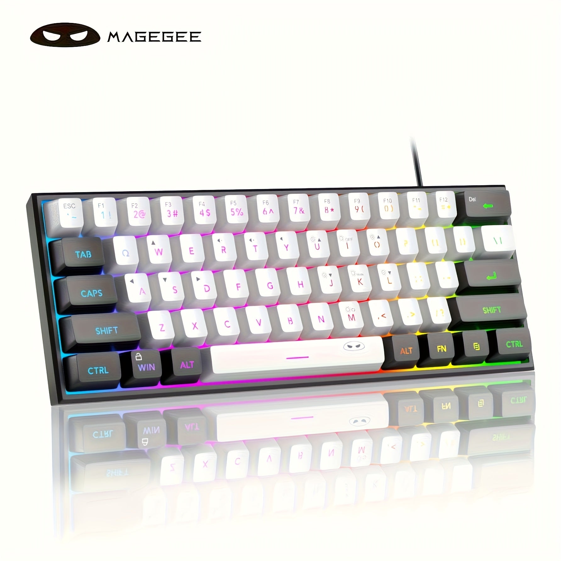 MageGee Mini 60% Gaming/Office Keyboard, Keycap Type Wired RGB Backlit Compact Computer Keyboard for Windows/Mac/Laptop, Laptop Accessory, Modern Keyboard, Sturdy Construction, Adjustable Lighting, Students - The Superior Findings Depot
