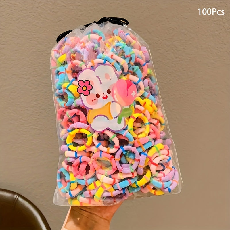 100 Pcs/Bag Children Cute Cartoon Elastic Hair Bands, Girls Lovely Srunchies Rubber Bands, Kid Hair Accessories, Ideal choice for Gifts - The Superior Findings Depot