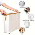 Large Capacity Toilet Paper Holder with Lid - Foldable Wood Frame