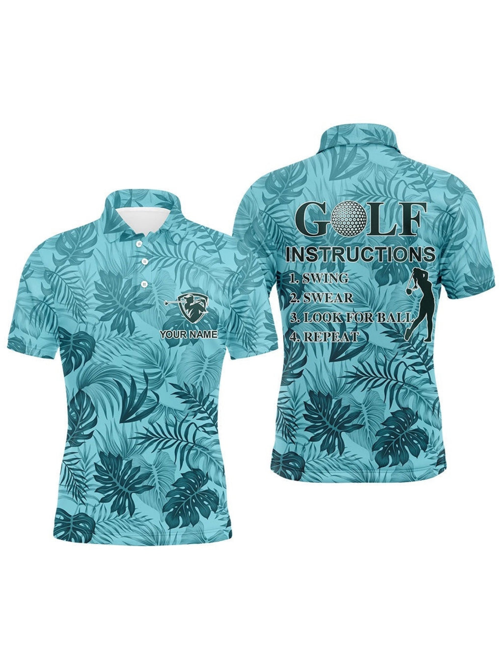 Custom Men's Golf Polo Shirt - Tropical Leaf Print