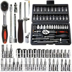 [Mechanical Tool Socket Set] 216/46pcs Mechanical Tool Socket Set, 1/2” 1/4” 3/8” Drive SAE and Metric Sizes, Universal Ratchet Wrench Kit with 72-Tooth Ratchets for Automotive, Home, Garage, Bicycle Trunk Use - The Superior Findings Depot