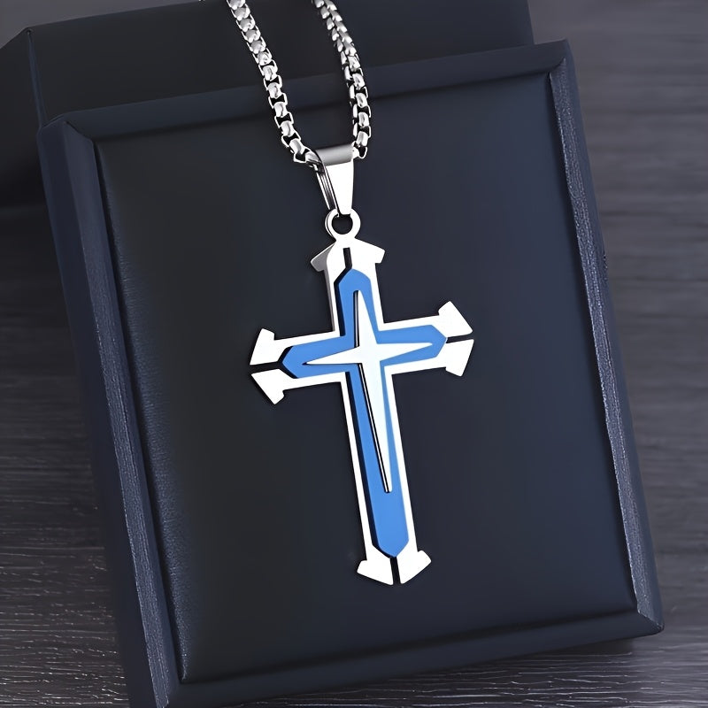 Stylish Cross Pendant Necklace - Cool Multi-Layered Design in 201 Stainless Steel Square Chain - Suitable for Women and Men's Daily Wear, Classic Jewelry Accessory for Outfits, Holidays, Valentine's Day, Mother's Day, Birthda - The Superior Findings Depot