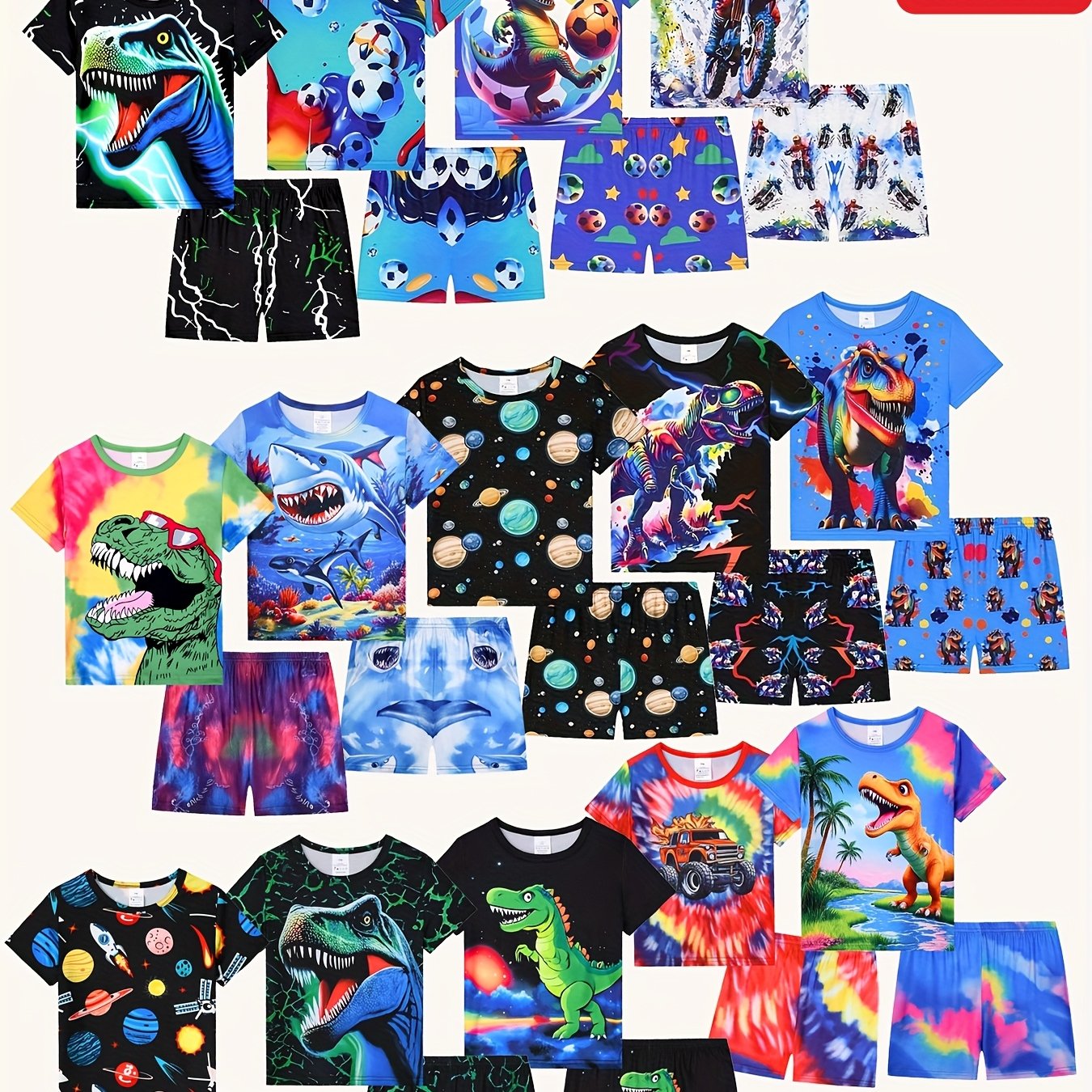 Hot-Selling ' And ' /Loungewear Sets, 3 Sets Randomly Selected. Stylish And Energetic Design, Suitable for All Seasons, Featuring Soccer Balls, Motorcycles, Planets, And Dinosaurs. Skin-Friendly, Soft, And Comfortable., Perfe - The Superior Findings Depot
