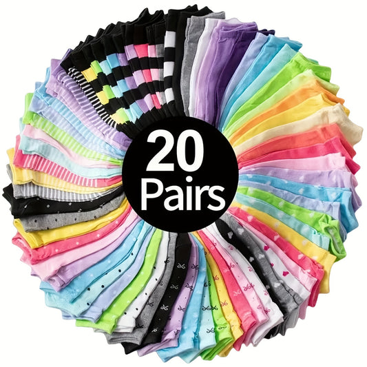20 Pairs Teen Girls’ Cute Pattern Low-Cut Socks – Soft, Breathable & Elastic Thin Socks for Spring & Summer