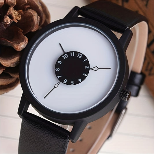 Round Dial Simple Quartz Watch for Lovers - Stainless Steel Case, PU Leather Strap, Pointer Display, Electronic Movement, Non-Waterproof, Ideal Gift Choice