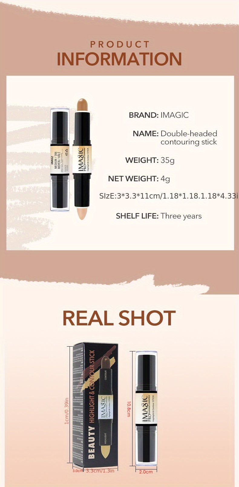 IMAN OF MAGIC Dual-Ended Concealer & Contour Stick - Waterproof, Natural Finish for All Skin Tones | Highlights & Conceals Blemishes, Dark Circles, Shadows Nose & Cheeks | Versatile Makeup Stick with Pink & Brown Shades - The Superior Findings Depot