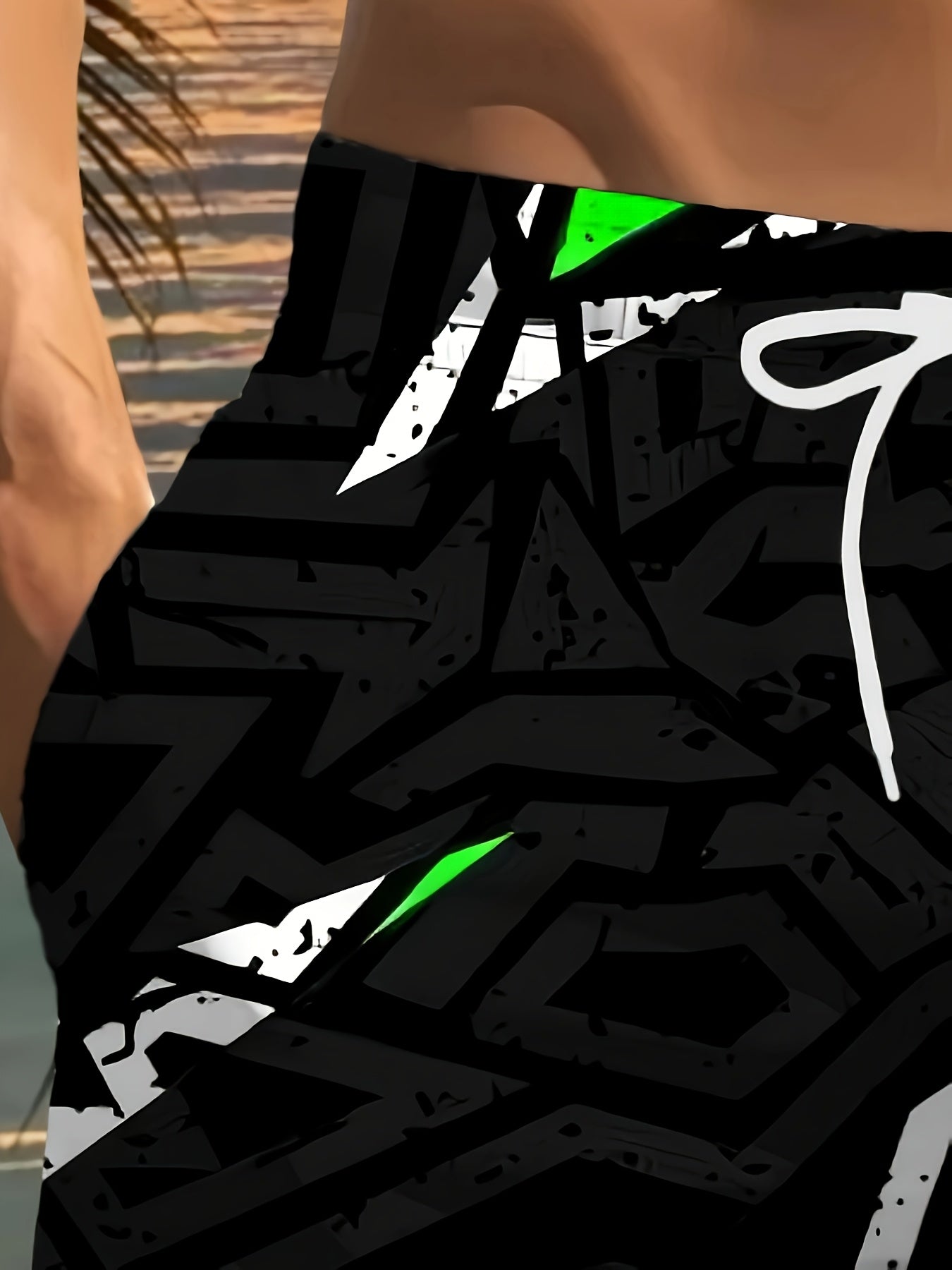 Men's Stylish Geometric Print Beach Shorts - 3D Design Drawstring