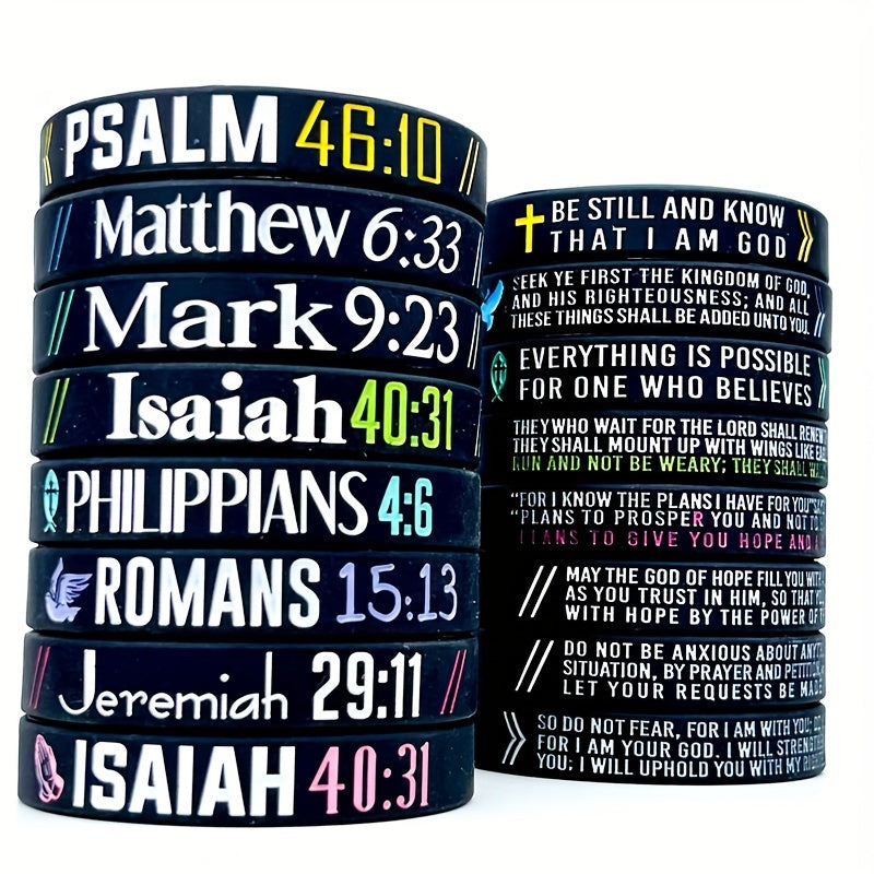 Silicone Wristbands with Inspirational Bible Verses - Black Religious Faith Bracelets for Men & Women, Motivational Scripture Quotes, Durable Comfort Fit for Daily Wear & Spiritual Encouragement, Faith Accessories, Spiritual - The Superior Findings Depot