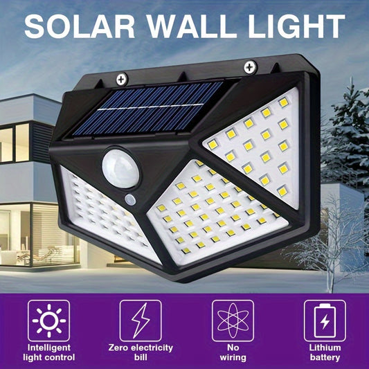 100 LED Solar Wall Sensor Light – Intelligent Motion &amp; Light Sensor, Four-Sided Illumination, Automatic Brightness Adjustment, Waterproof Outdoor Wall Lamp