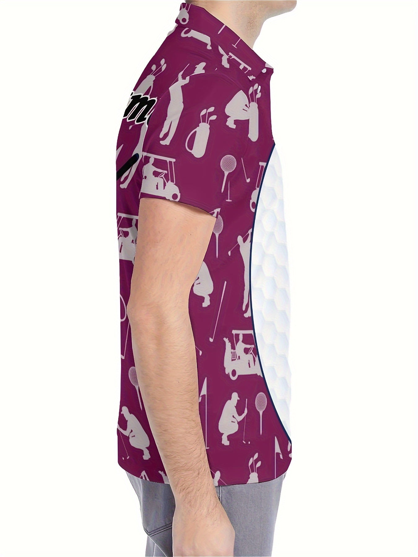 Customizable Men's Golf Polo Shirt - Golf Ball & Club Print