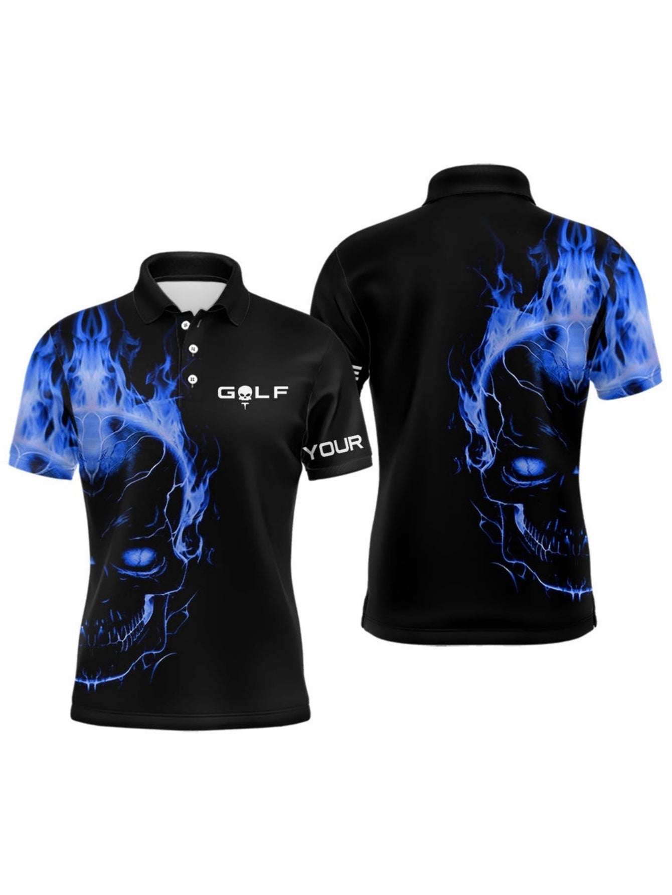 Custom Polo Shirt for Men - Flame Skull Design