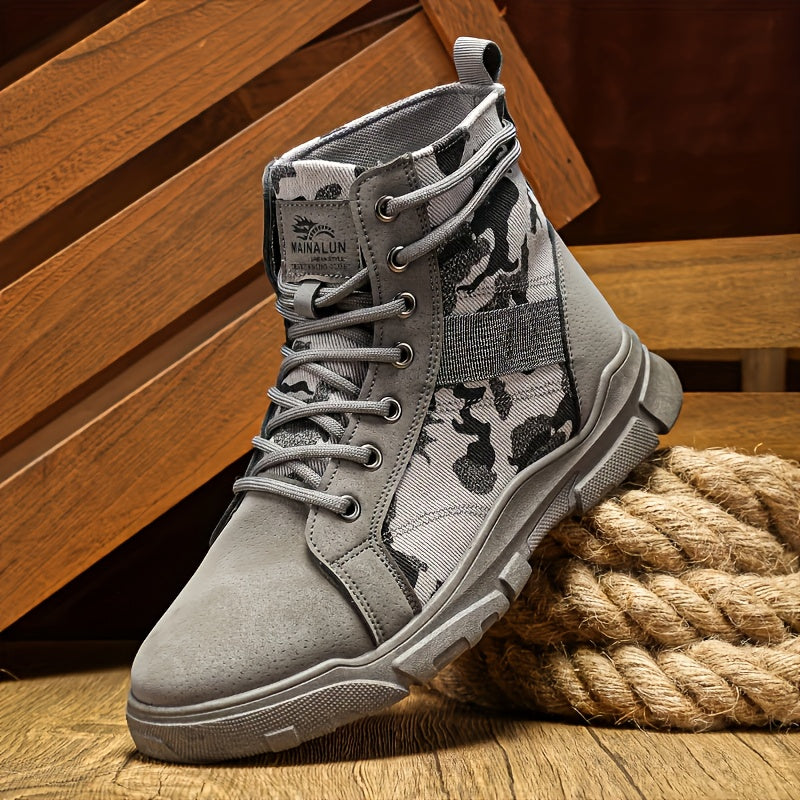 Men's Boots - Fashionable Camouflage Mid-High Top Thick Sole