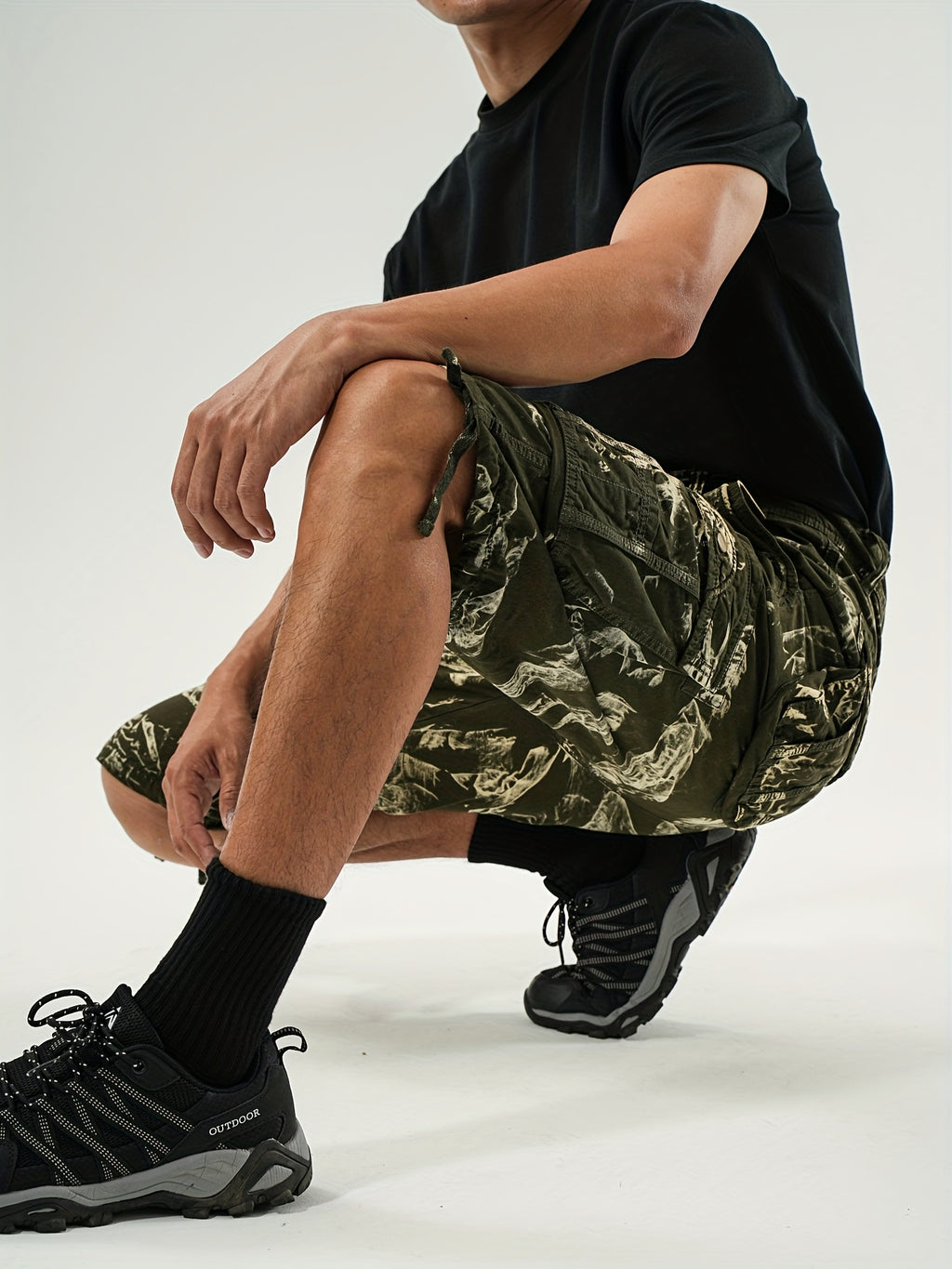 Men's Pure Tie-Dye Washed Outdoor Multi-Pocket Cargo Shorts