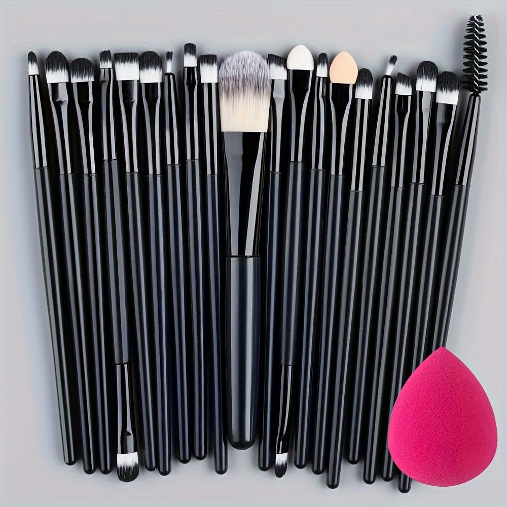 20-Piece Hypoallergenic Makeup Brush Set with Nylon Bristles - Luxe Palm Brushes for Foundation, Blush, Eye Shadow, Eyebrow, & Lip, All Skin Types, ABS Rod - Professional & Beginner Kit, Travel-Friendly - The Superior Findings Depot