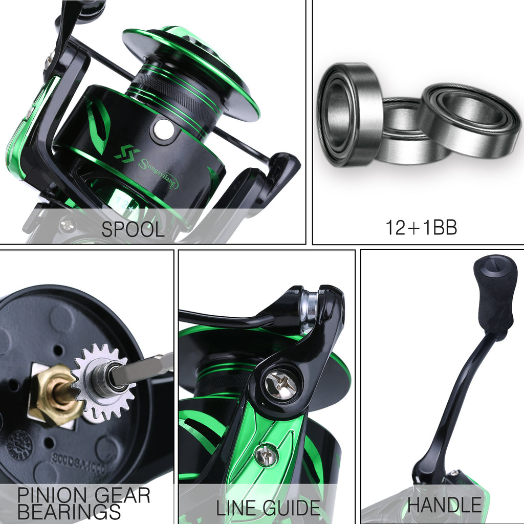 Sougayilang Spinning Fishing Reel - Lightweight 6, 2:1 High-Speed Gear Ratio, Aluminum Alloy Construction, Ergonomic Handle & Adjustable Drag, Mixed Colors for Freshwater & Saltwater Fishing, Ideal Gift for Anglers, Fishing R - The Superior Findings Depot